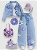 Pearl-Decorated Denim Jacket & Pants Set