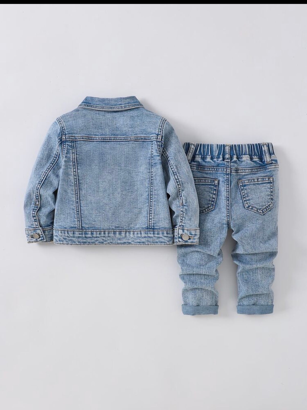 2pcs Baby/Toddler Boys Distressed Urban Street Black Denim Ripped Frayed Jacket And Elastic Skinny Pants Jeans Set Fall Winter,For Boys Fall/Winter Dailywear Outfits,Boys Streetwear Outfits,Boys Christmas Outfits,Boys New Year Outfit,,Stylish Clothi