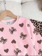 Leopard Bow & Heart Thermal Baby Girl Outfit Set