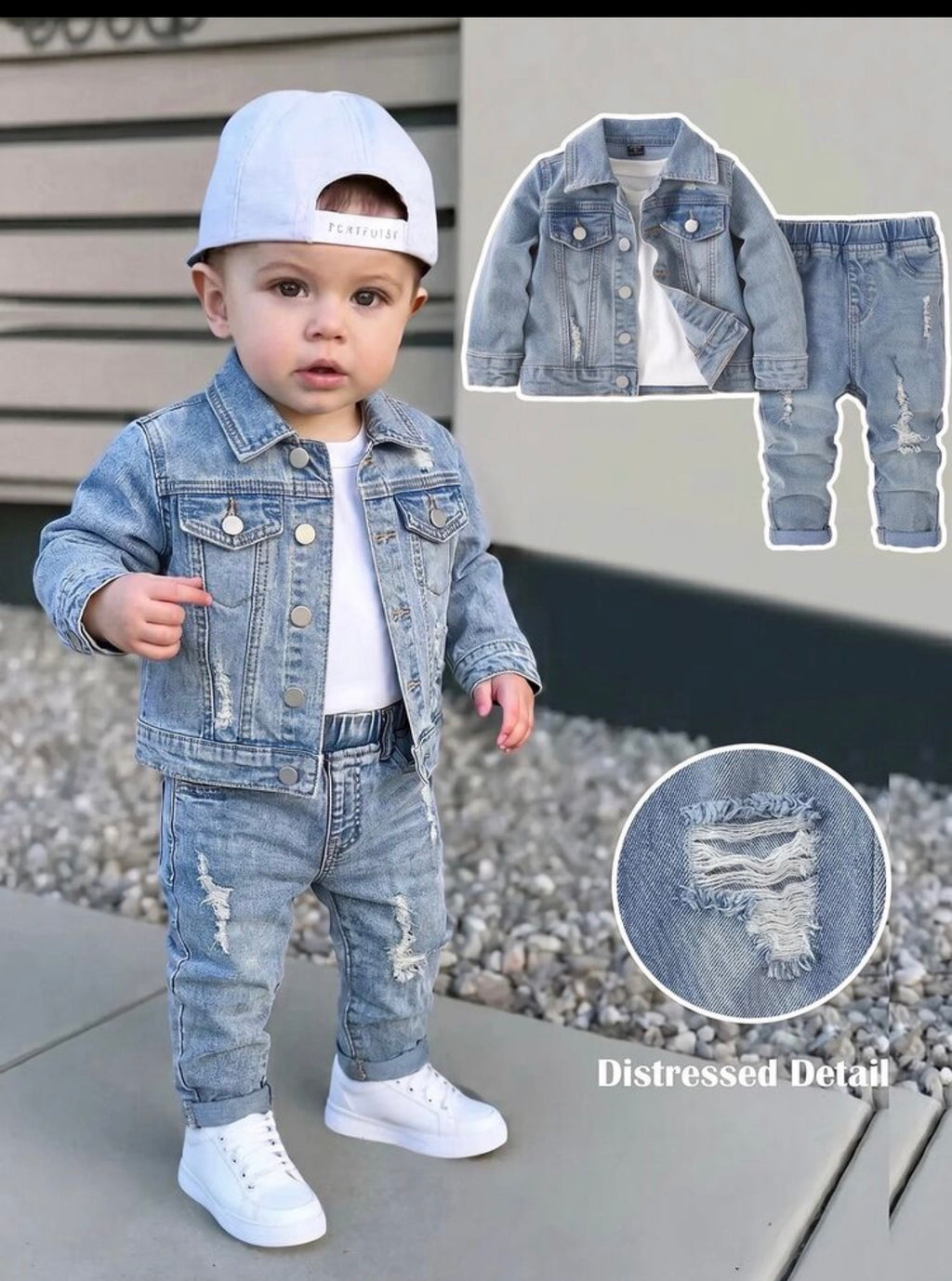 2pcs Baby/Toddler Boys Distressed Urban Street Black Denim Ripped Frayed Jacket And Elastic Skinny Pants Jeans Set Fall Winter,For Boys Fall/Winter Dailywear Outfits,Boys Streetwear Outfits,Boys Christmas Outfits,Boys New Year Outfit,,Stylish Clothi