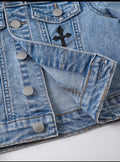 2pcs Baby/Toddler Boys Distressed Urban Street Black Denim Ripped Frayed Jacket And Elastic Skinny Pants Jeans Set Fall Winter,For Boys Fall/Winter Dailywear Outfits,Boys Streetwear Outfits,Boys Christmas Outfits,Boys New Year Outfit,,Stylish Clothi