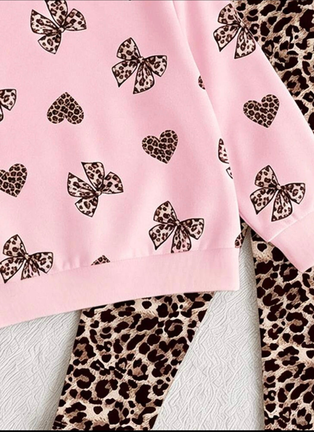 Leopard Bow & Heart Thermal Baby Girl Outfit Set