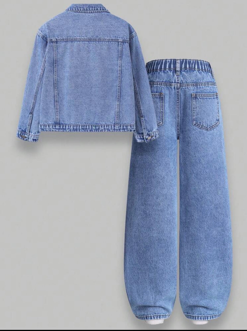 Pearl-Decorated Denim Jacket & Pants Set